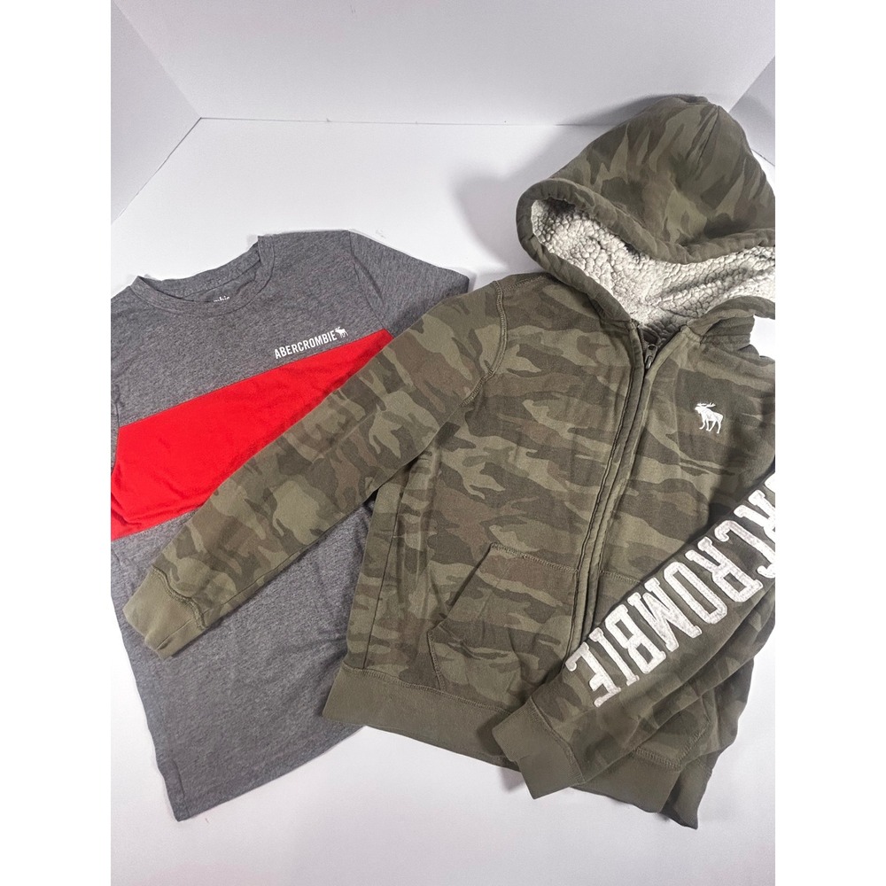 Abercrombie Kids Boys SIZE 11/12 Tee & Camo Sherpa‎ Lined Hoodie